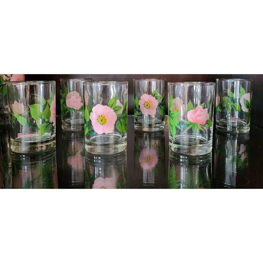 Franciscan Desert Rose Set of 6 Juice Glasses 3 1/2" x 2 1/4" Green Stem